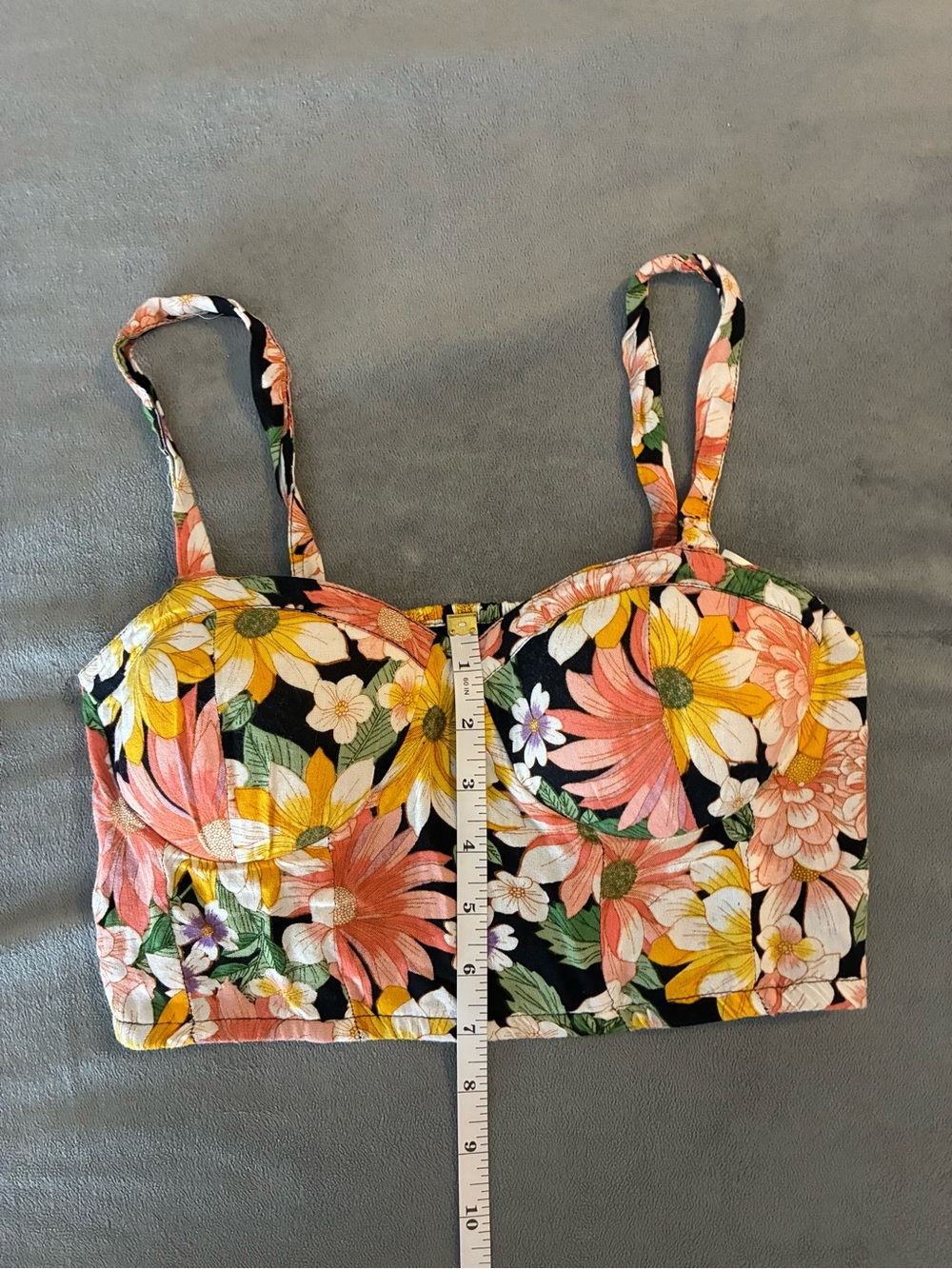 Floral Print Padded Crop Tank Top - Pink, Yellow & White - Picture 9 of 9